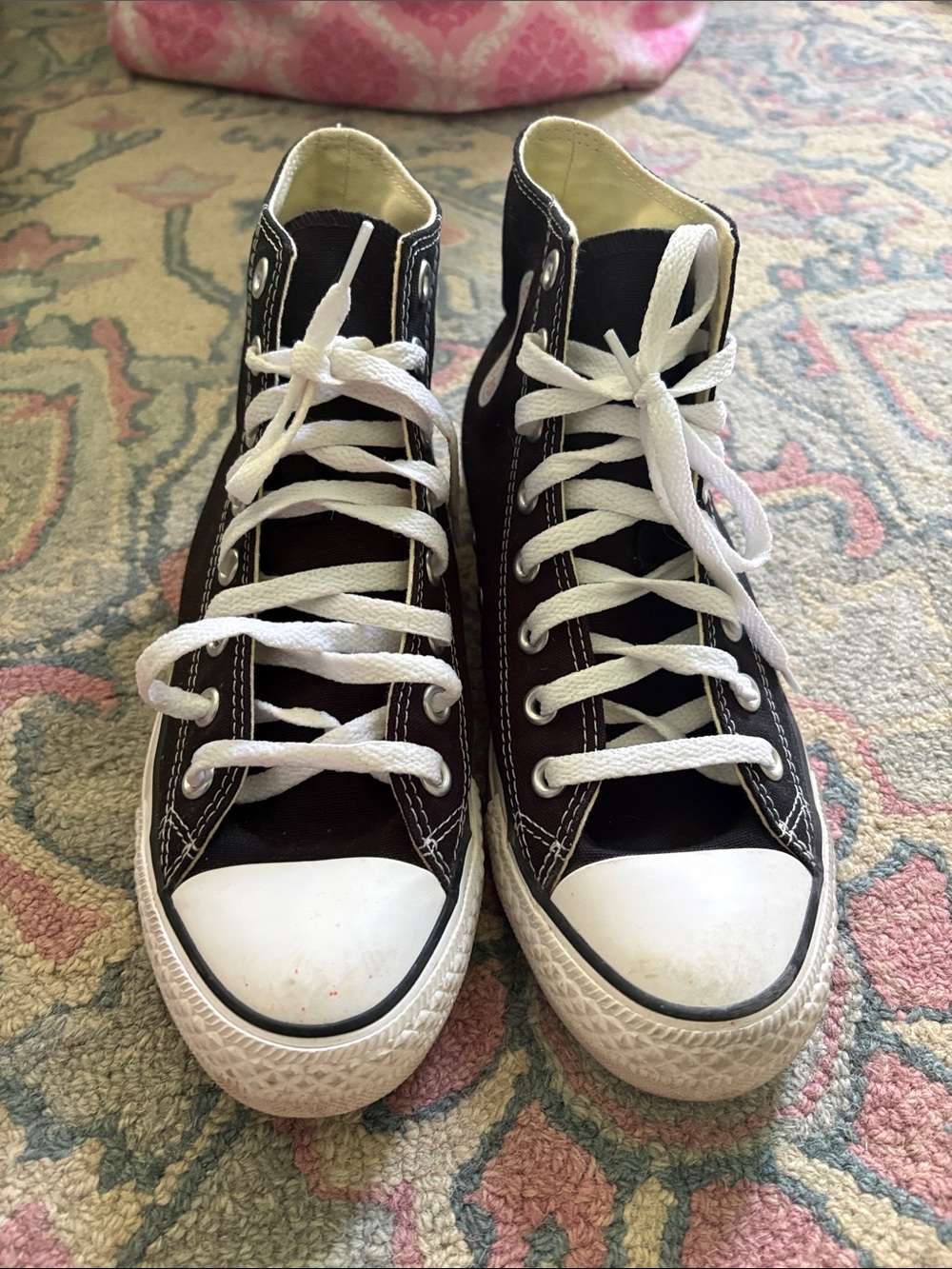 Woman’s Black High-Top Converse Canvas Sneakers with White Accents